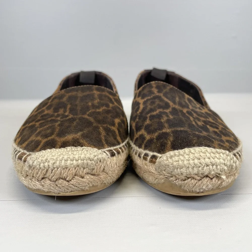 Saint Laurent Leopard Espadrilles Womens Size 39 Brown Suede Slip On Casual Shoe
